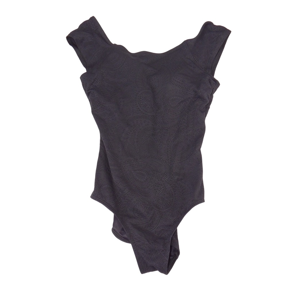 Lands End Womens Black‎ Paisley Textured One Piece Swimsuit Cap Sleeve 6L 3319